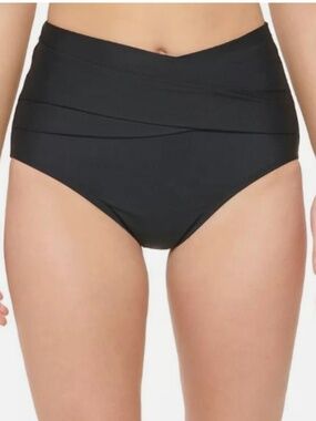 Calvin Klein Women's High-Waist Cross-Over Swim Bottoms (BLACK XL)